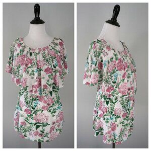 Show Me Your Mumu White Pink Green Floral Spring Ruffle Dress Size Small